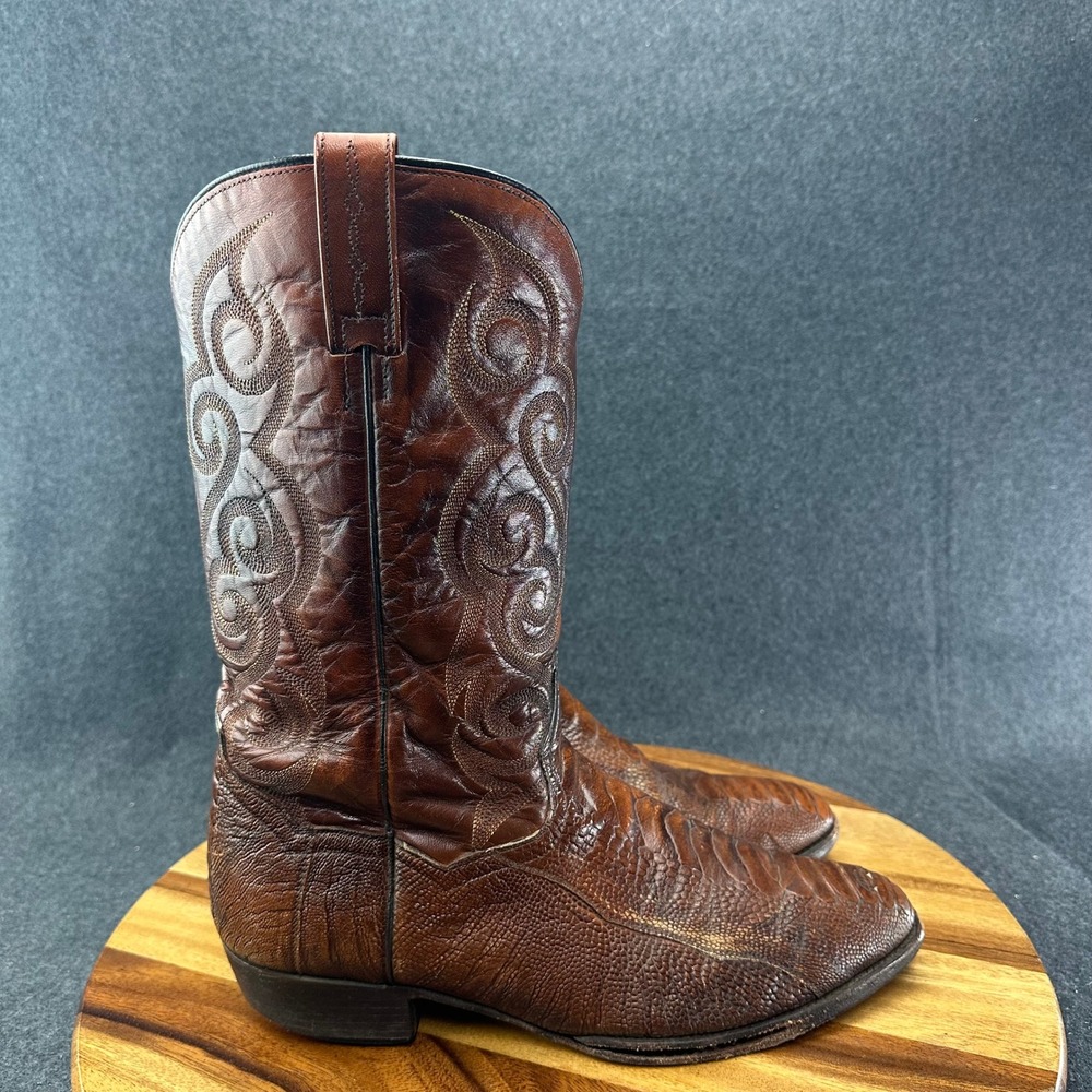 Dan Post Vtg Genuine Ostrich Leg Brown Western Cowboy Boots Mens 11 EW DP26639